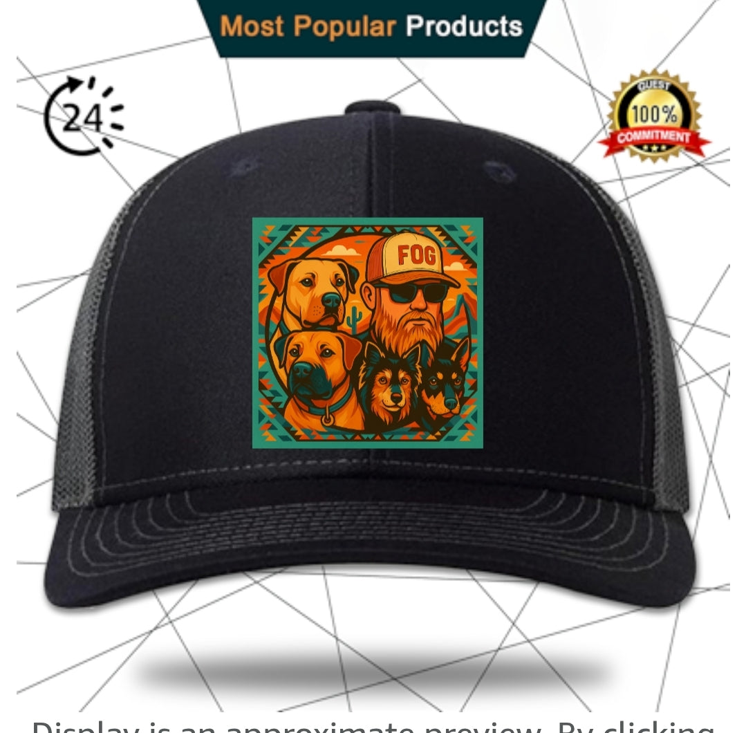 Frugal Off Grid black and grey baseball hat with turquoise Aztec logo