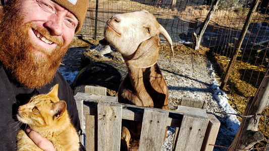 frugal off grid Magdeline boer goat and Annie cat high desert farming