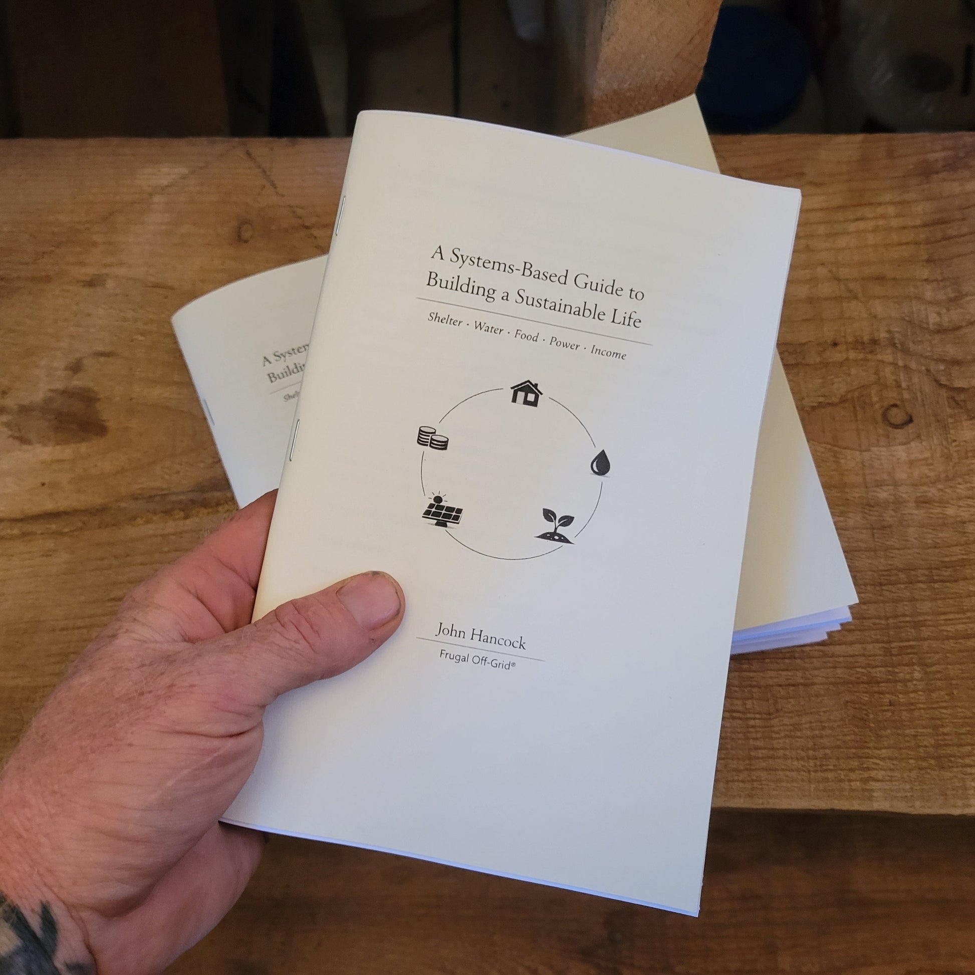 Small batch author printed field guide of A systems based guide to building a sustainable life by Frugal Off Grid cover