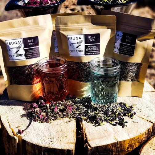frugal off grid herbal tea blends red blue green homestead products small business