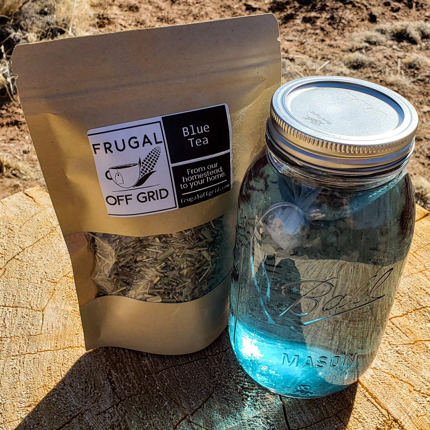 Blue tea blend frugal off grid butterfly pea flower lavender lemon balm made in the U.S by a small business reduce anxiety, pain and stress